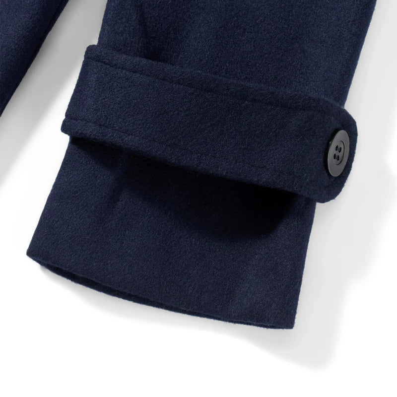 Men Winter Duffle Coat – Classic Toggle Wool Blend Hooded Outerwear Navy Blue - ZOOMNSTORE