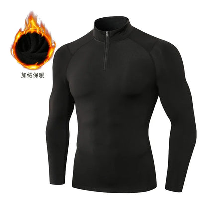 Custom Logo Mens Winter Fleece Long Sleeve Sportswear - Gym Running Compression Sweatshirt - ZOOMNSTORE