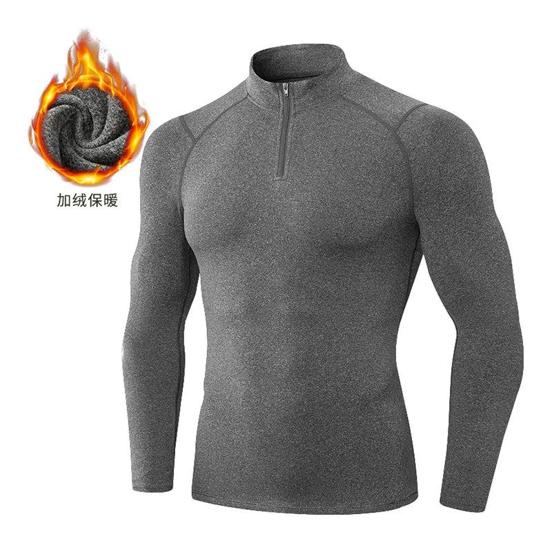 Custom Logo Mens Winter Fleece Long Sleeve Sportswear - Gym Running Compression Sweatshirt - ZOOMNSTORE