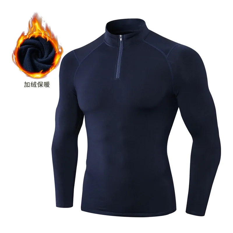 Custom Logo Mens Winter Fleece Long Sleeve Sportswear - Gym Running Compression Sweatshirt - ZOOMNSTORE