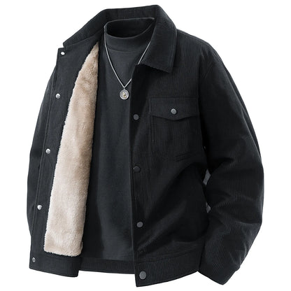 Men Winter Jacket - Thick Warm Casual Coat With Striped Fleece & Turn Down Collar - ZOOMNSTORE