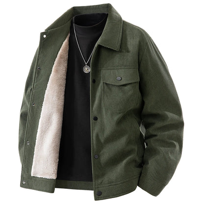 Men Winter Jacket - Thick Warm Casual Coat With Striped Fleece & Turn Down Collar - ZOOMNSTORE
