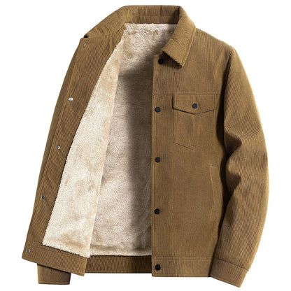 Men Winter Jacket - Thick Warm Casual Coat With Striped Fleece & Turn Down Collar - ZOOMNSTORE