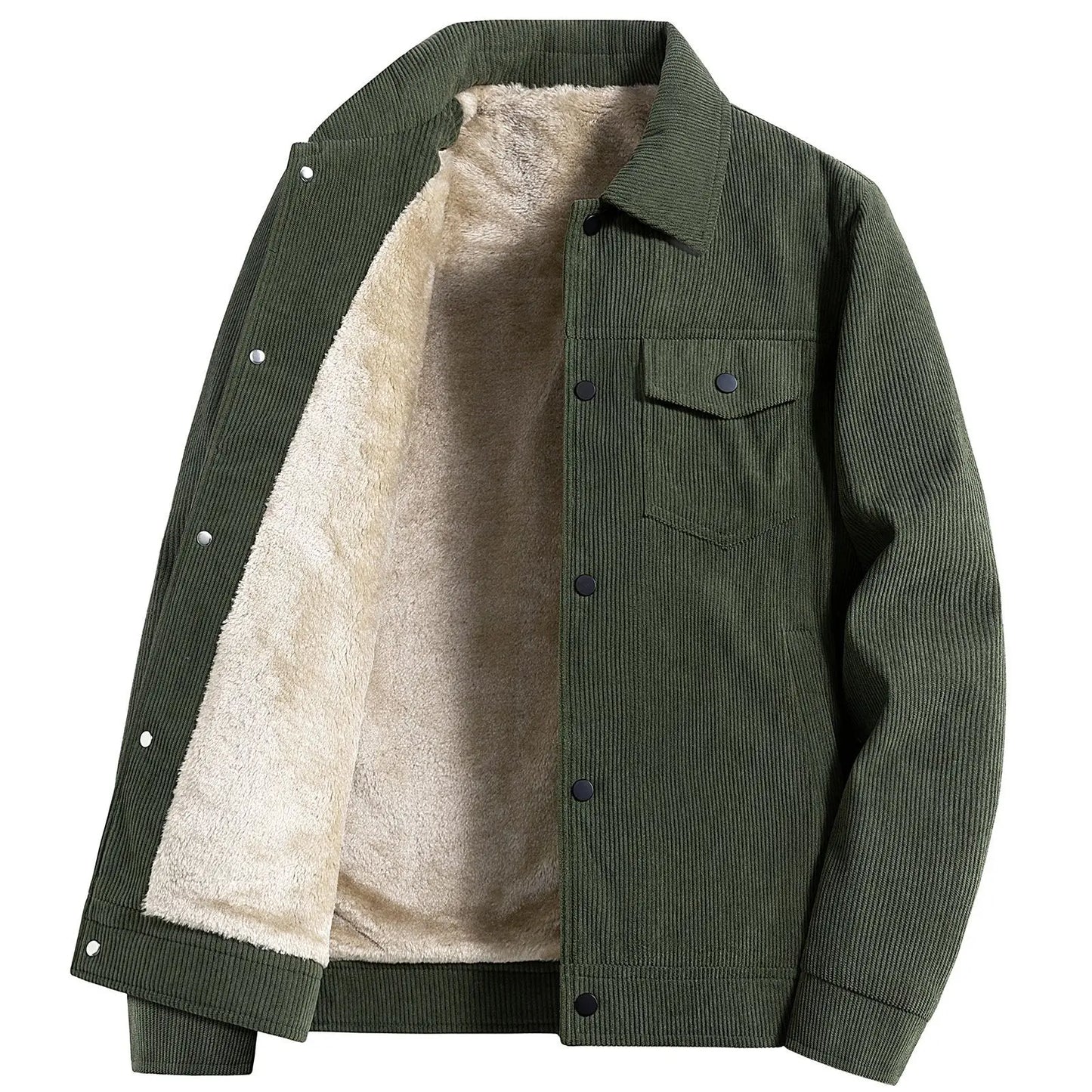 Men Winter Jacket - Thick Warm Casual Coat With Striped Fleece & Turn Down Collar - ZOOMNSTORE