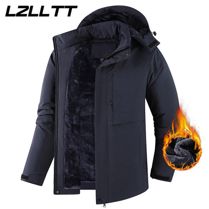 Men Winter Jacket - Waterproof Windproof Thick Fleece Coat With Hood & Pockets - ZOOMNSTORE
