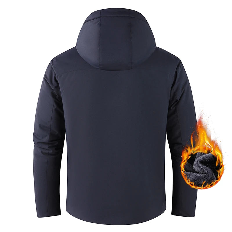 Men Winter Jacket - Waterproof Windproof Thick Fleece Coat With Hood & Pockets - ZOOMNSTORE