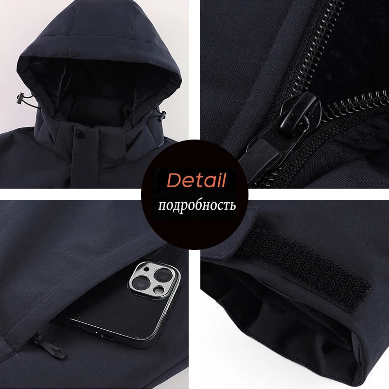 Men Winter Jacket - Waterproof Windproof Thick Fleece Coat With Hood & Pockets - ZOOMNSTORE