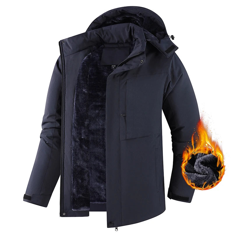 Men Winter Jacket - Waterproof Windproof Thick Fleece Coat With Hood & Pockets - ZOOMNSTORE