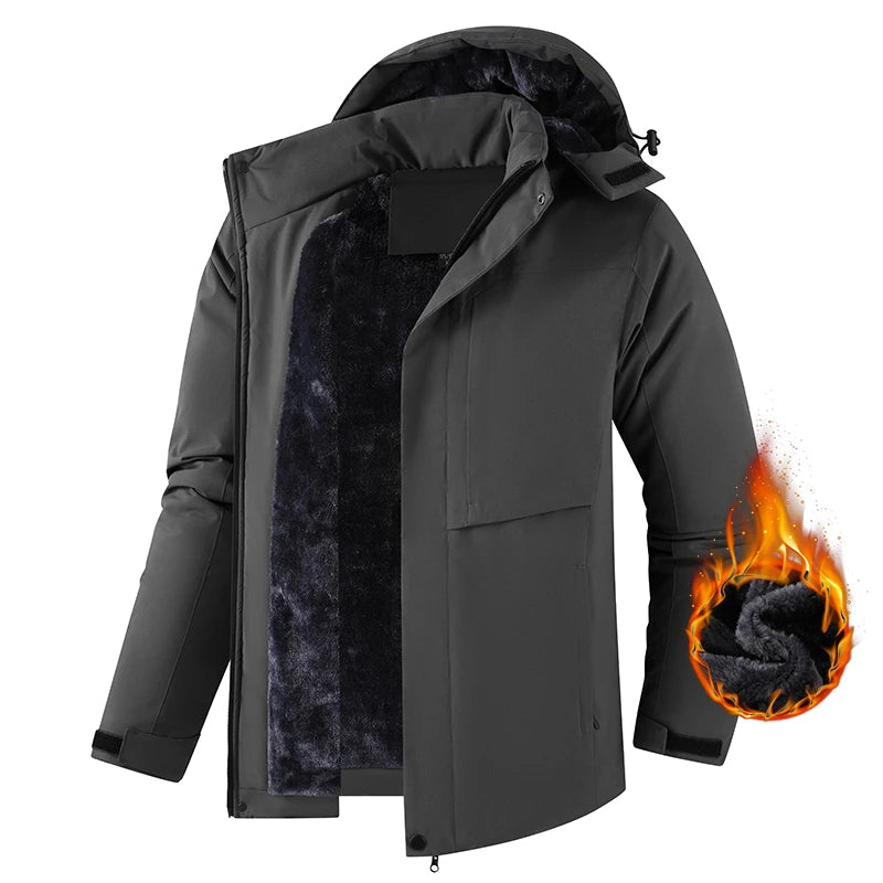 Men Winter Jacket - Waterproof Windproof Thick Fleece Coat With Hood & Pockets - ZOOMNSTORE