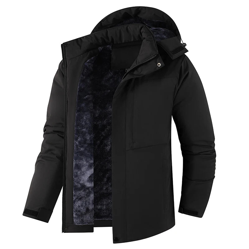 Men Winter Jacket - Waterproof Windproof Thick Fleece Coat With Hood & Pockets - ZOOMNSTORE