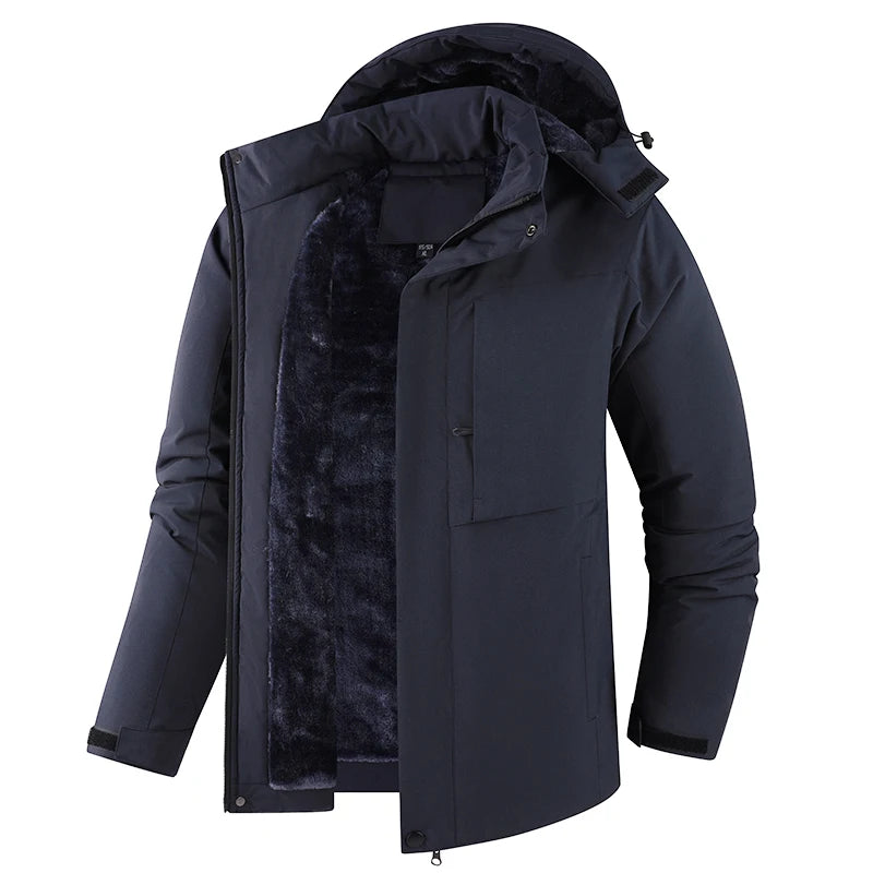 Men Winter Jacket - Waterproof Windproof Thick Fleece Coat With Hood & Pockets - ZOOMNSTORE