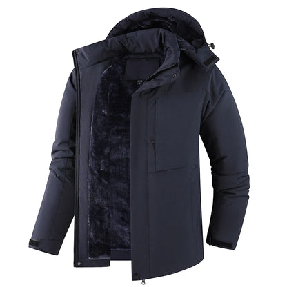 Men Winter Jacket - Waterproof Windproof Thick Fleece Coat With Hood & Pockets - ZOOMNSTORE