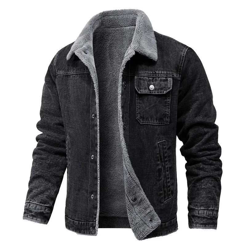 Men Winter Black Denim Jackets Fleece Warm Coats Good Quality Male Casual Winter Jackets Outwear Casual Coats Winter Clothes 4XL - ZOOMNSTORE