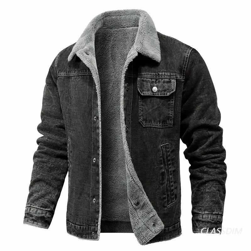 Men Winter Black Denim Jackets Fleece Warm Coats Good Quality Male Casual Winter Jackets Outwear Casual Coats Winter Clothes 4XL - ZOOMNSTORE