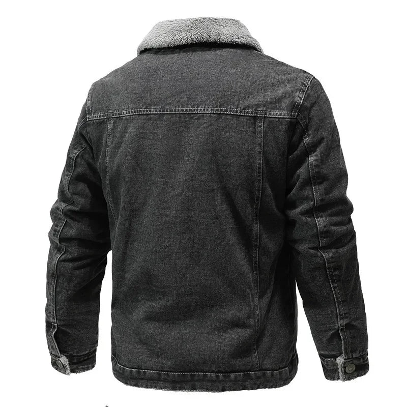 Men Winter Black Denim Jackets Fleece Warm Coats Good Quality Male Casual Winter Jackets Outwear Casual Coats Winter Clothes 4XL - ZOOMNSTORE
