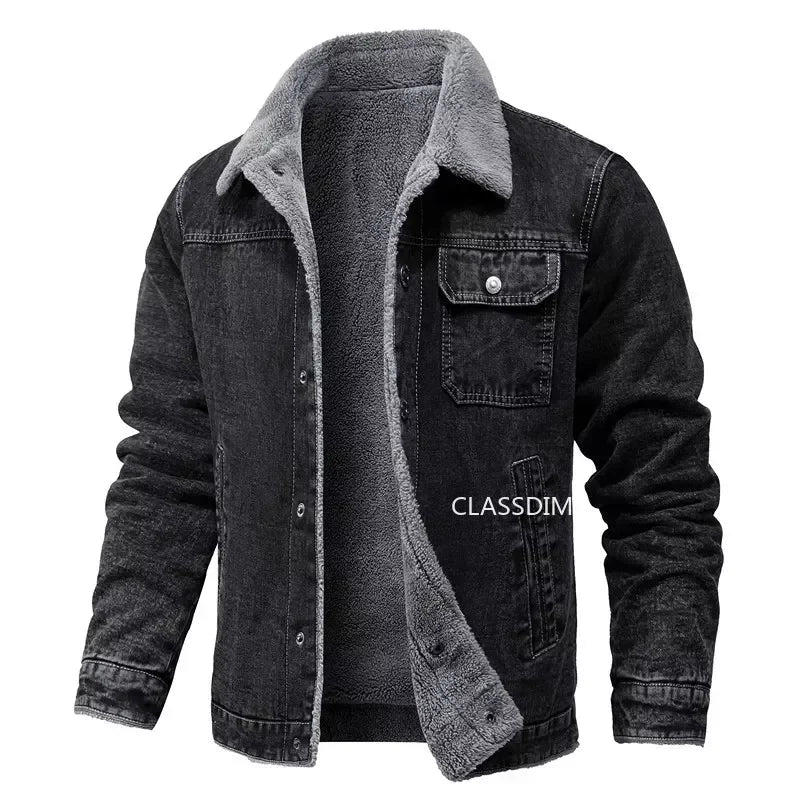 Men Winter Black Denim Jackets Fleece Warm Coats Good Quality Male Casual Winter Jackets Outwear Casual Coats Winter Clothes 4XL - ZOOMNSTORE