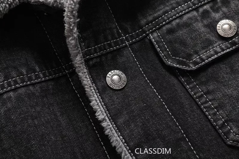 Men Winter Black Denim Jackets Fleece Warm Coats Good Quality Male Casual Winter Jackets Outwear Casual Coats Winter Clothes 4XL - ZOOMNSTORE