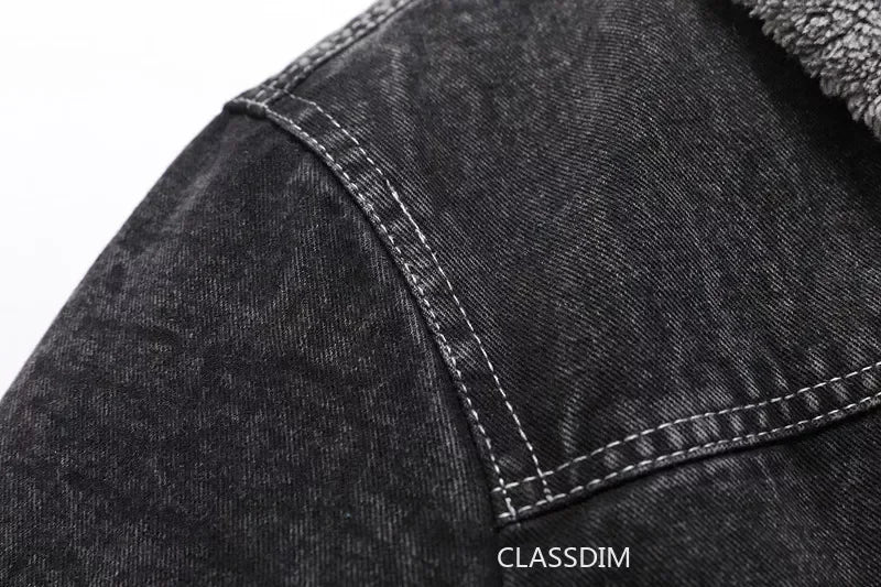 Men Winter Black Denim Jackets Fleece Warm Coats Good Quality Male Casual Winter Jackets Outwear Casual Coats Winter Clothes 4XL - ZOOMNSTORE