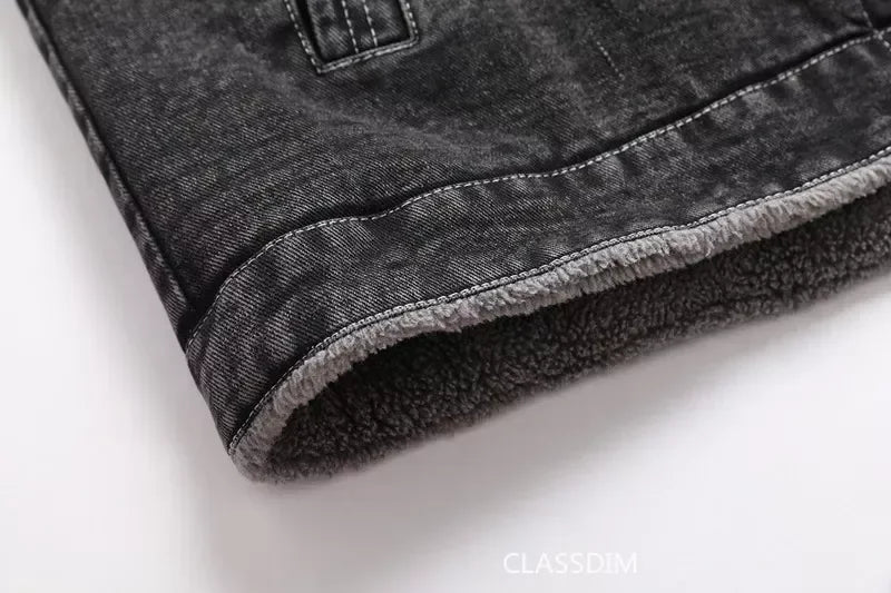 Men Winter Black Denim Jackets Fleece Warm Coats Good Quality Male Casual Winter Jackets Outwear Casual Coats Winter Clothes 4XL - ZOOMNSTORE