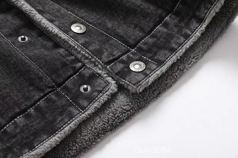 Men Winter Black Denim Jackets Fleece Warm Coats Good Quality Male Casual Winter Jackets Outwear Casual Coats Winter Clothes 4XL - ZOOMNSTORE