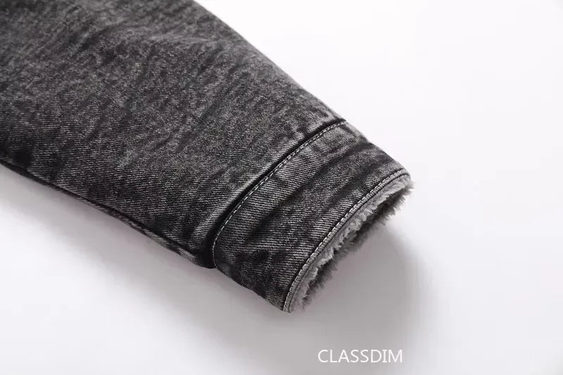 Men Winter Black Denim Jackets Fleece Warm Coats Good Quality Male Casual Winter Jackets Outwear Casual Coats Winter Clothes 4XL - ZOOMNSTORE