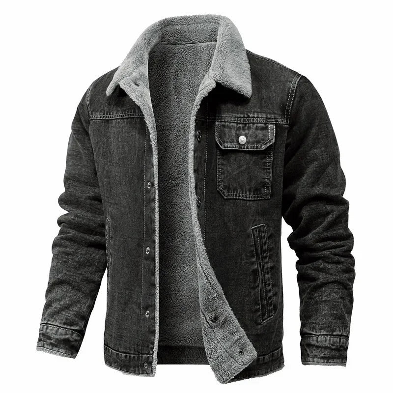 Men Winter Black Denim Jackets Fleece Warm Coats Good Quality Male Casual Winter Jackets Outwear Casual Coats Winter Clothes 4XL - ZOOMNSTORE