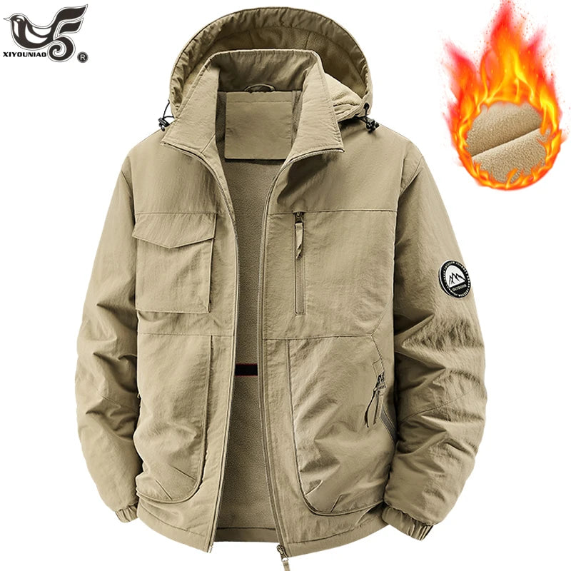 Men Winter Parka - Quilted Waterproof Jacket With Detachable Hood & Warm Fleece Lining - ZOOMNSTORE