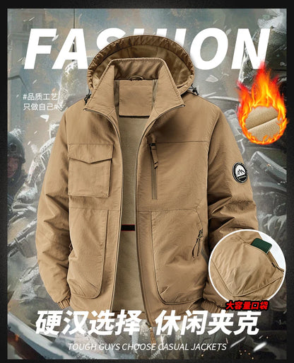 Men Winter Parka - Quilted Waterproof Jacket With Detachable Hood & Warm Fleece Lining - ZOOMNSTORE