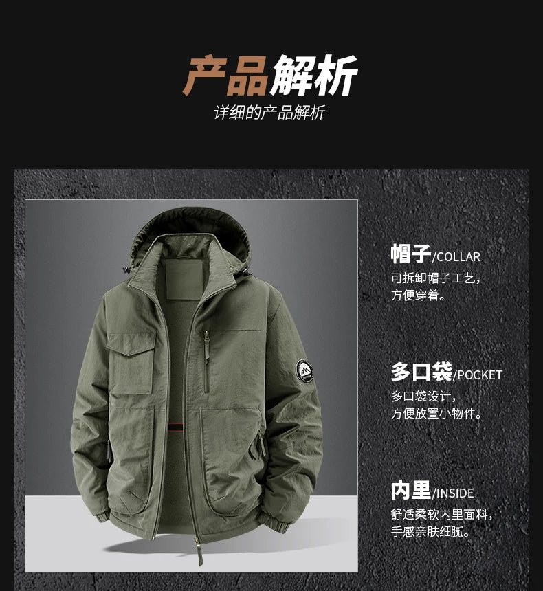 Men Winter Parka - Quilted Waterproof Jacket With Detachable Hood & Warm Fleece Lining - ZOOMNSTORE