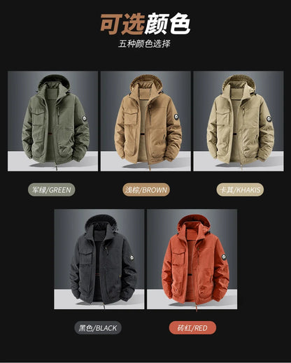 Men Winter Parka - Quilted Waterproof Jacket With Detachable Hood & Warm Fleece Lining - ZOOMNSTORE