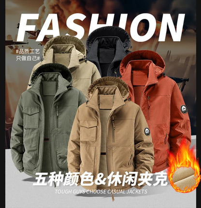 Men Winter Parka - Quilted Waterproof Jacket With Detachable Hood & Warm Fleece Lining - ZOOMNSTORE