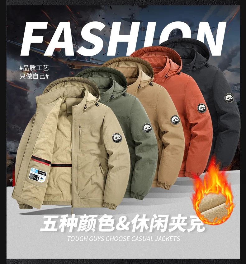 Men Winter Parka - Quilted Waterproof Jacket With Detachable Hood & Warm Fleece Lining - ZOOMNSTORE