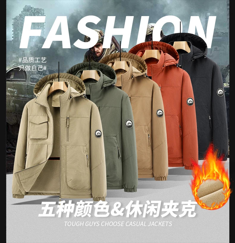 Men Winter Parka - Quilted Waterproof Jacket With Detachable Hood & Warm Fleece Lining - ZOOMNSTORE