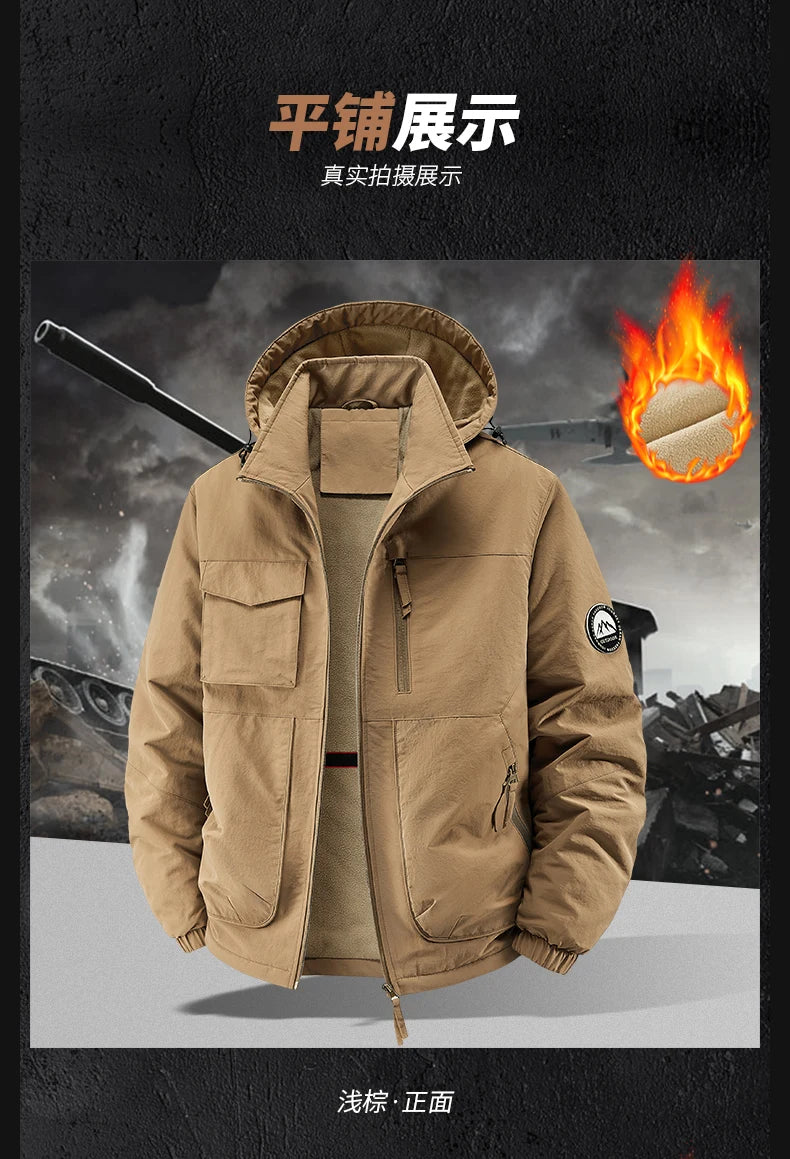 Men Winter Parka - Quilted Waterproof Jacket With Detachable Hood & Warm Fleece Lining - ZOOMNSTORE