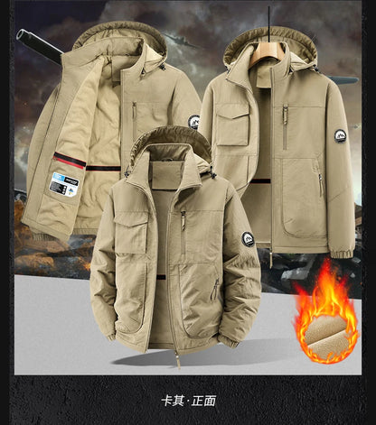 Men Winter Parka - Quilted Waterproof Jacket With Detachable Hood & Warm Fleece Lining - ZOOMNSTORE