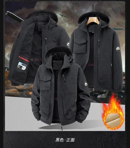 Men Winter Parka - Quilted Waterproof Jacket With Detachable Hood & Warm Fleece Lining - ZOOMNSTORE