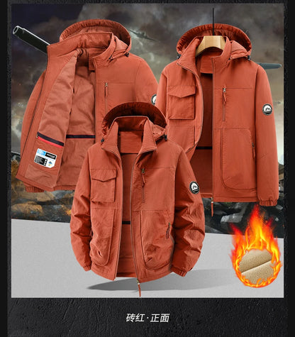 Men Winter Parka - Quilted Waterproof Jacket With Detachable Hood & Warm Fleece Lining - ZOOMNSTORE