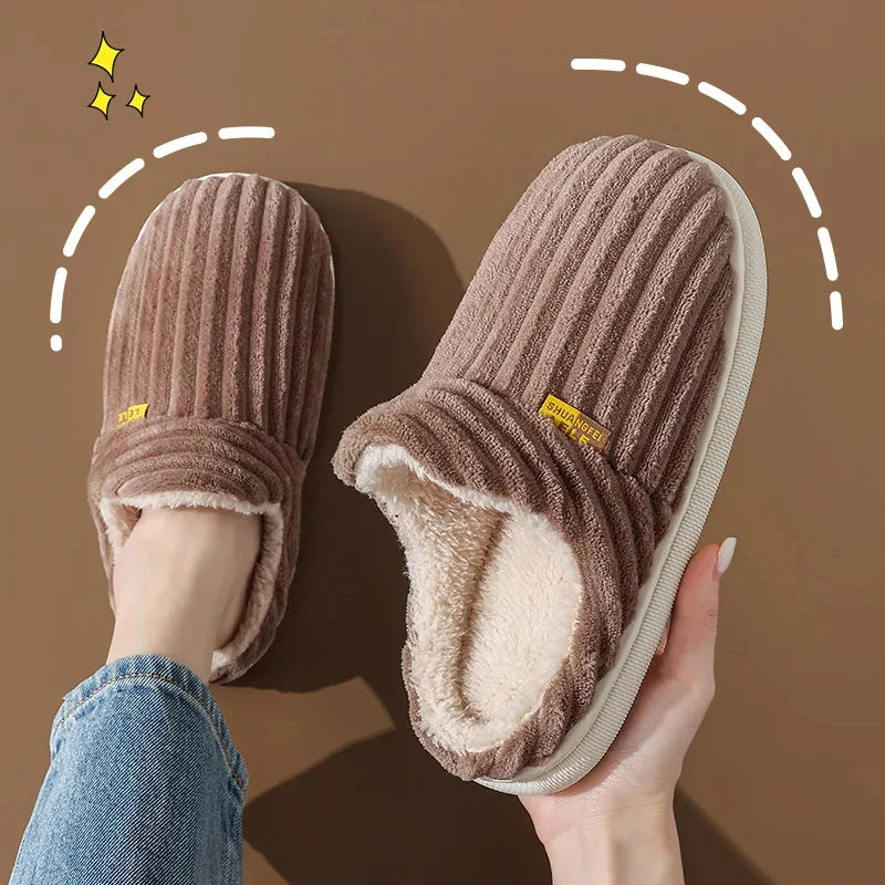 Mens Plush Indoor Slippers - Soft Fluffy Cotton House Shoes - ZOOMNSTORE