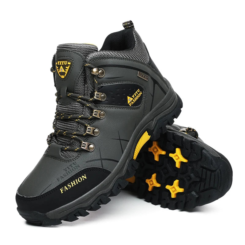 Men Winter Snow Boots - Waterproof Leather Hiking Shoes With Rubber Sole - ZOOMNSTORE