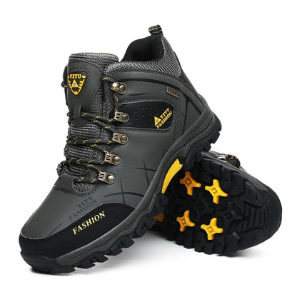 Men Winter Snow Boots - Waterproof Leather Hiking Shoes With Rubber Sole - ZOOMNSTORE