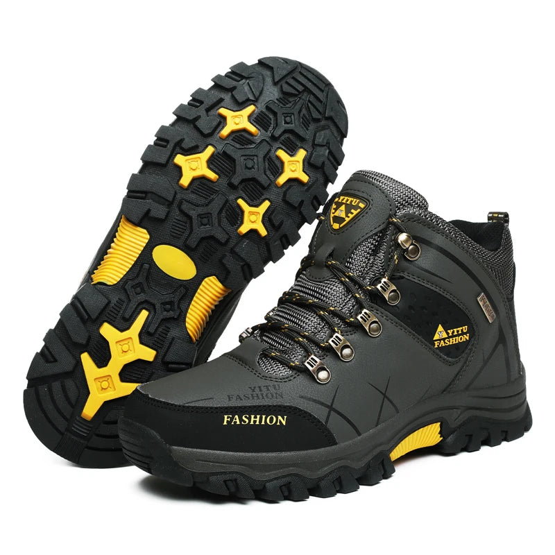 Men Winter Snow Boots - Waterproof Leather Hiking Shoes With Rubber Sole - ZOOMNSTORE