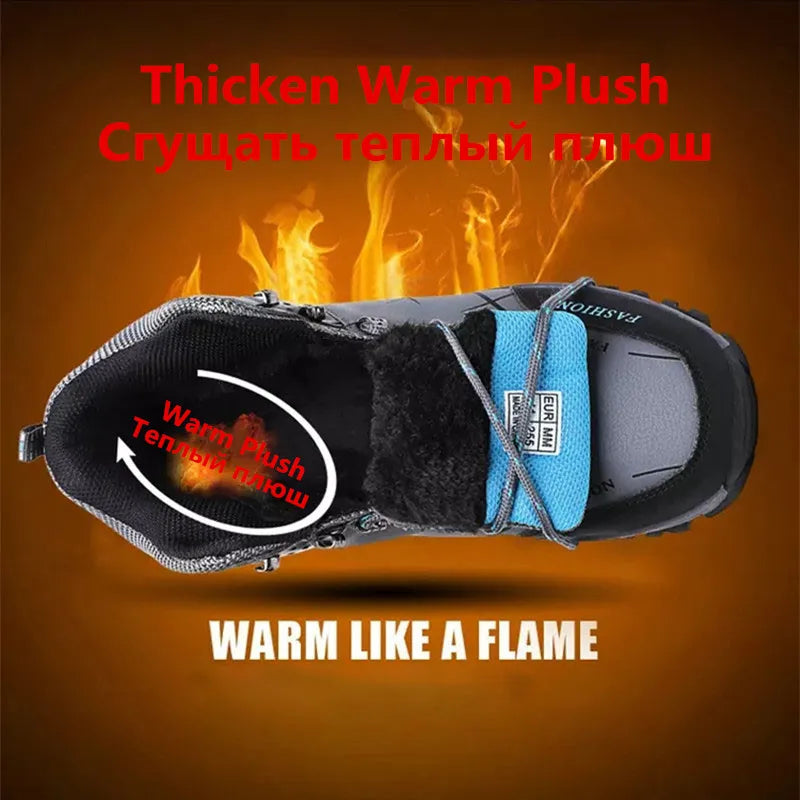 Men Winter Snow Boots - Waterproof Leather Hiking Shoes With Rubber Sole - ZOOMNSTORE