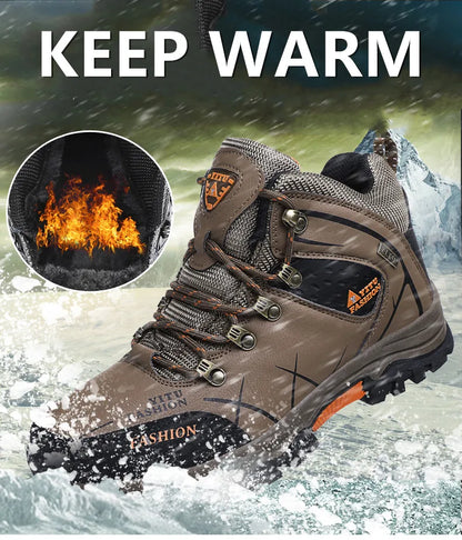 Men Winter Snow Boots - Waterproof Leather Hiking Shoes With Rubber Sole - ZOOMNSTORE