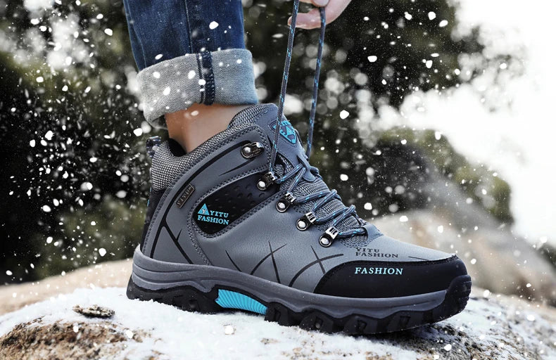 Men Winter Snow Boots - Waterproof Leather Hiking Shoes With Rubber Sole - ZOOMNSTORE