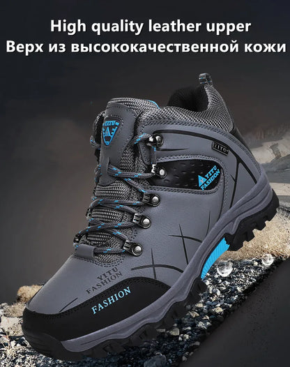 Men Winter Snow Boots - Waterproof Leather Hiking Shoes With Rubber Sole - ZOOMNSTORE
