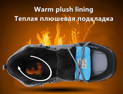 Men Winter Snow Boots - Waterproof Leather Hiking Shoes With Rubber Sole - ZOOMNSTORE