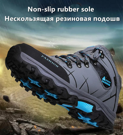 Men Winter Snow Boots - Waterproof Leather Hiking Shoes With Rubber Sole - ZOOMNSTORE