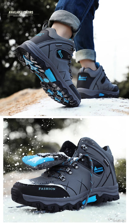 Men Winter Snow Boots - Waterproof Leather Hiking Shoes With Rubber Sole - ZOOMNSTORE