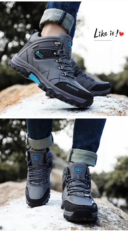 Men Winter Snow Boots - Waterproof Leather Hiking Shoes With Rubber Sole - ZOOMNSTORE