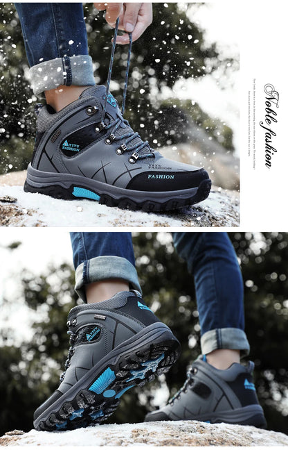 Men Winter Snow Boots - Waterproof Leather Hiking Shoes With Rubber Sole - ZOOMNSTORE